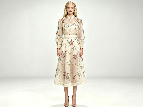 Off-white Vintage Vine Botanical Print Organza Set